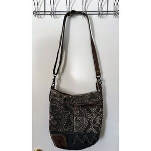 Myra Bag Canvas Leather Trimmed Paisley Boho Shoulder Bag